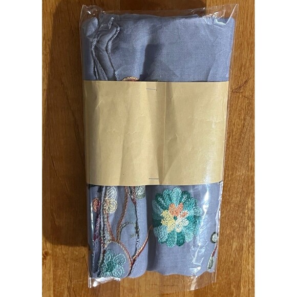 Thai Boho Scarf Blue Embroidered Floral Ends Wrap Lightweight Shawl Romantic 74" - Picture 2 of 2